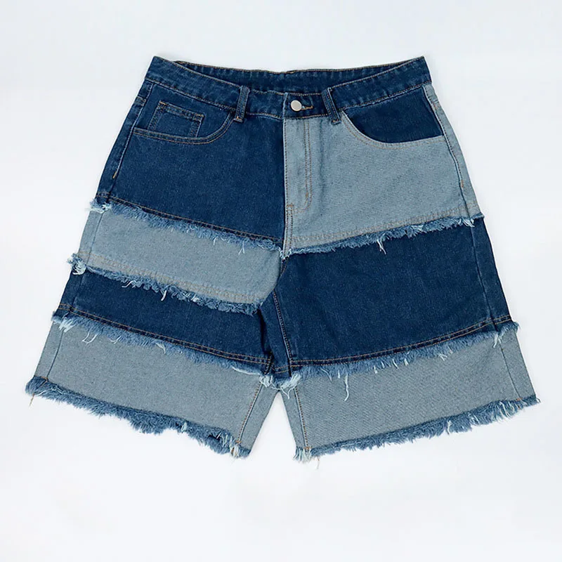 Men's Summer Patched Loose Fit Jeans Shorts Vintage Denim Straight Fit Five points Pants