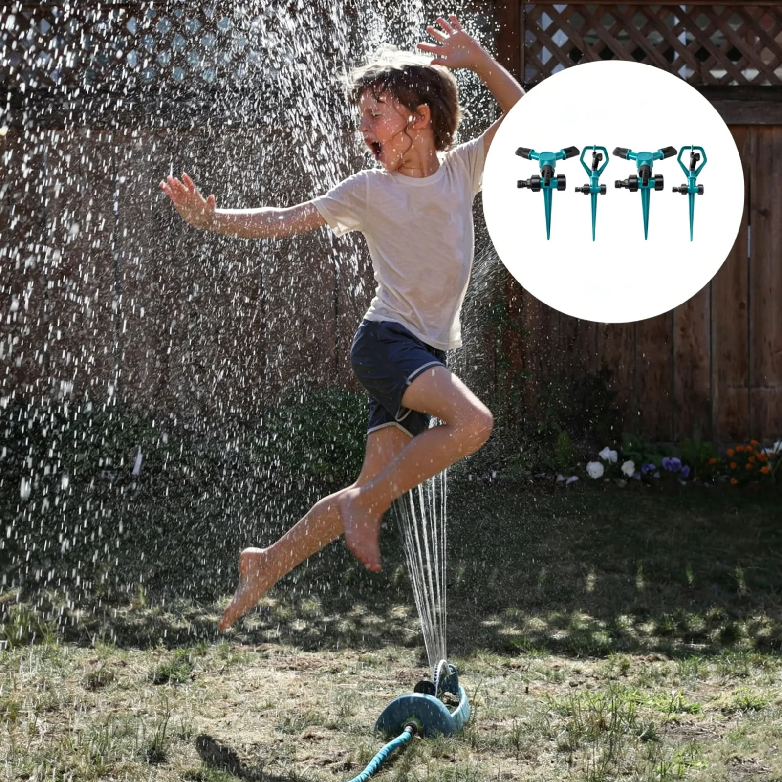 Automatic Rotating Lawn Sprinklers 4 Pack 360 Degree Adjustable ABS Nozzles Water Saving Cooling Play
