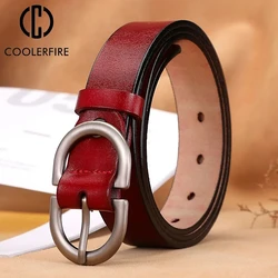 Women's Belt Genuine Leather ladies fashion metal round buckle belt jeans wild luxury brand belts for womenLD032