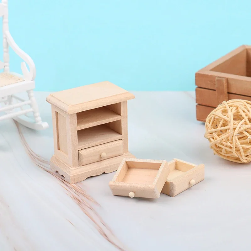 

1PCS 1:12 Dollhouse Wooden Miniature Bedside Cupboard Dolls Furniture DIY Accessories Decor