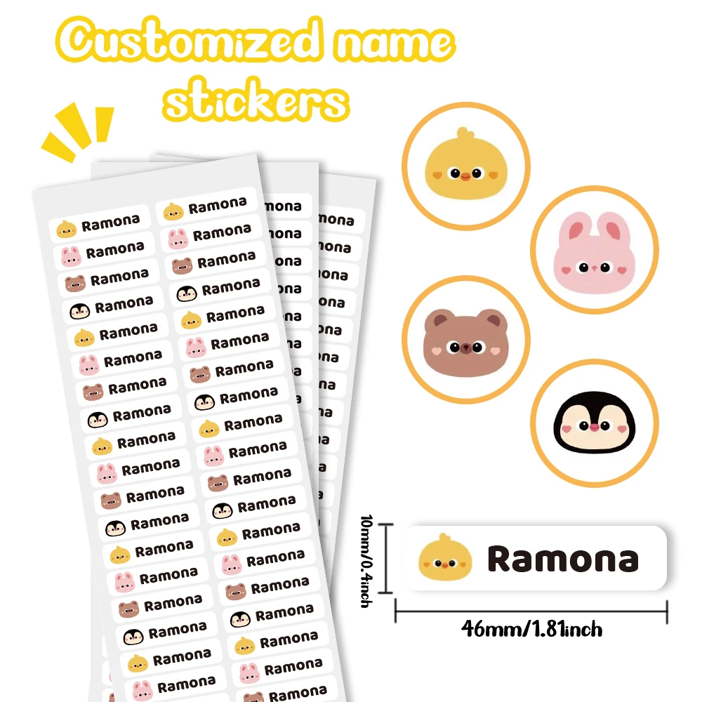 Custom animal Name Sticker,Transparent Waterproof Stickers for Kids,diy Name Labels for School Bag Bottles Pen Box  Mug Uniform view 5