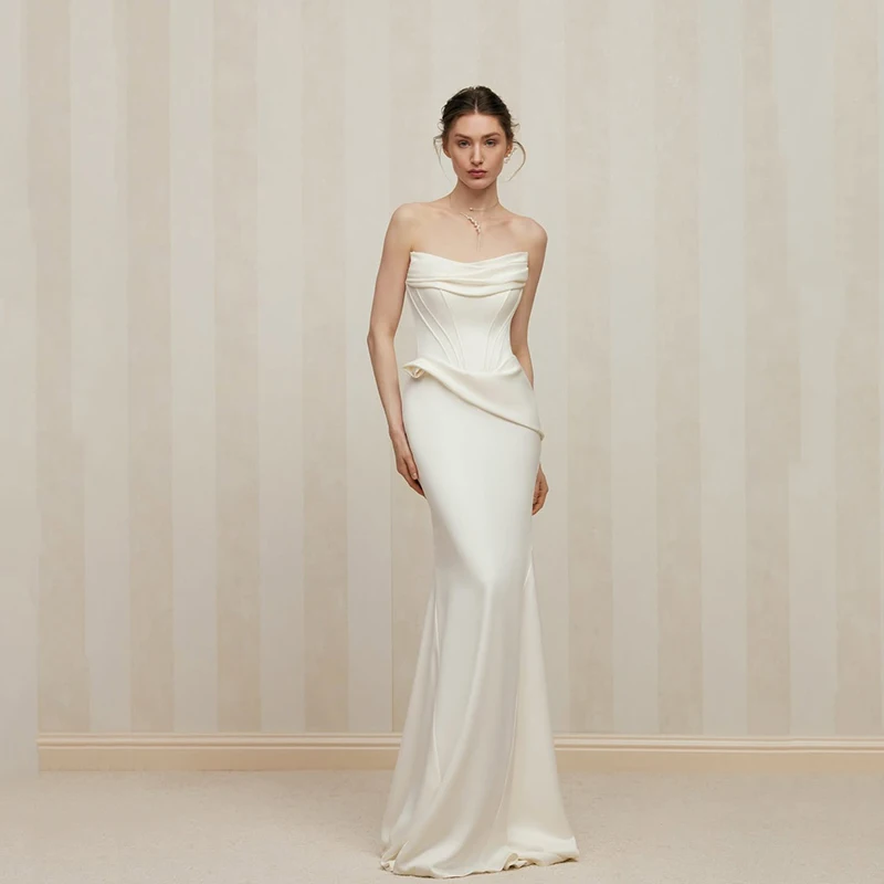 

Eightree White Mermaid Wedding Dresses 2026 Strapless Floor Length Wedding Gown Women Satin Bridal Evening Prom Dress Customized