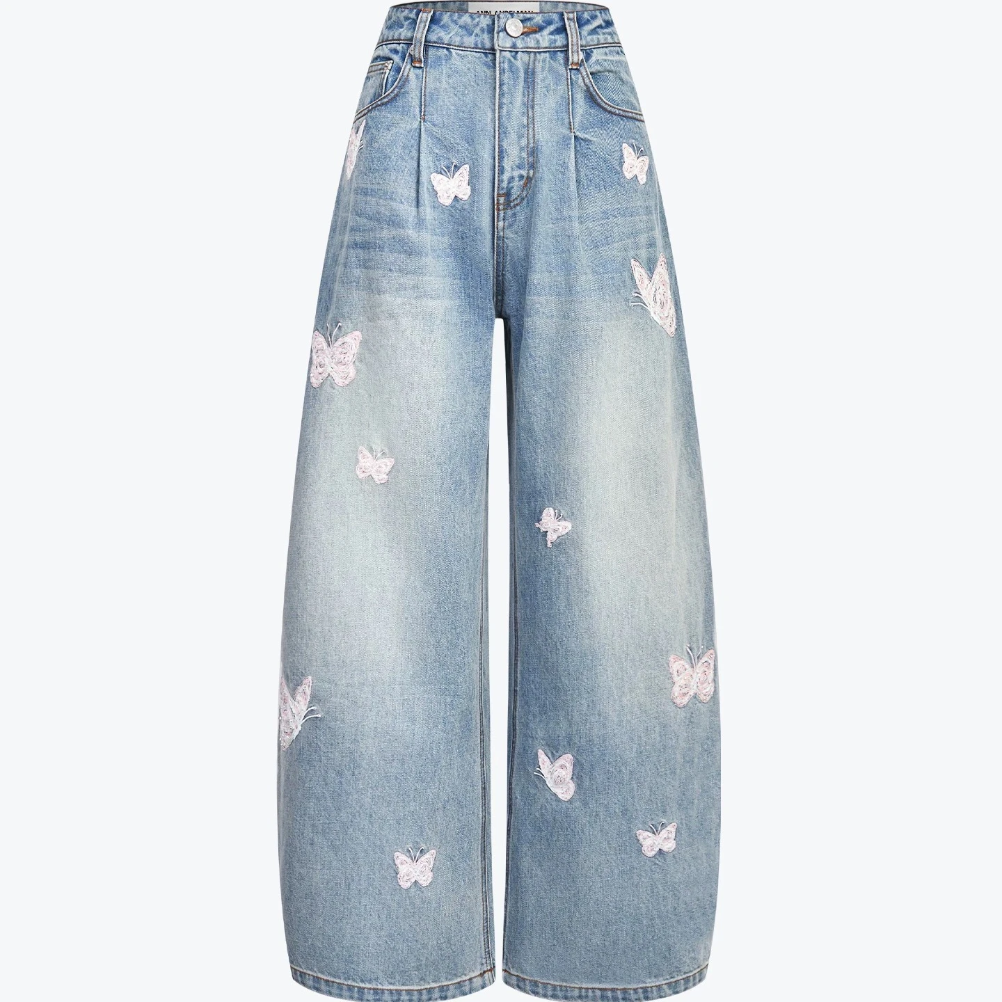 

Женские джинсы класса люкс с вышивкой, на пуговицах и молнии, с высокой талией, широкие штанины, модный повседневный стиль для ежедневной носки