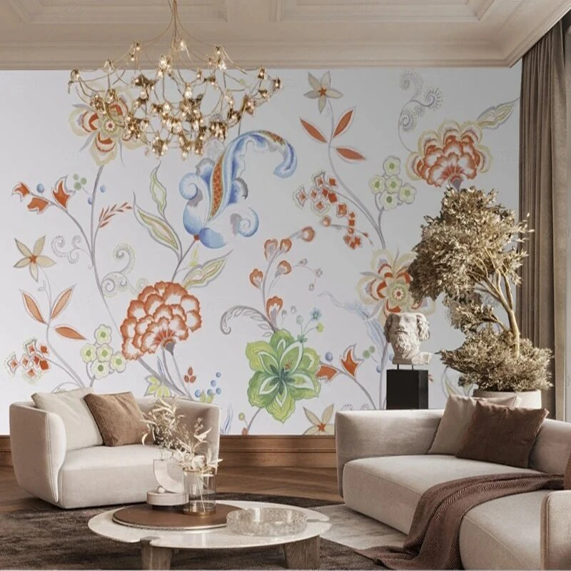 Simple creative fresh and beautiful traditional floral element patterns luxurious home decoration bedroom background wall