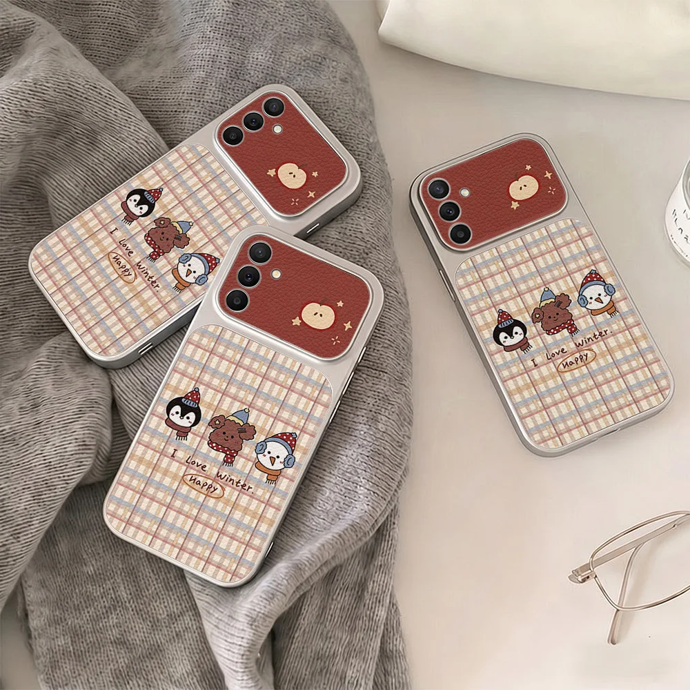 Winter Animals Plaid Large Window Phone Case for Samsung Galaxy A57 A56 A55 A54 A53 A37 A36 5G Cases gentle and versatile style