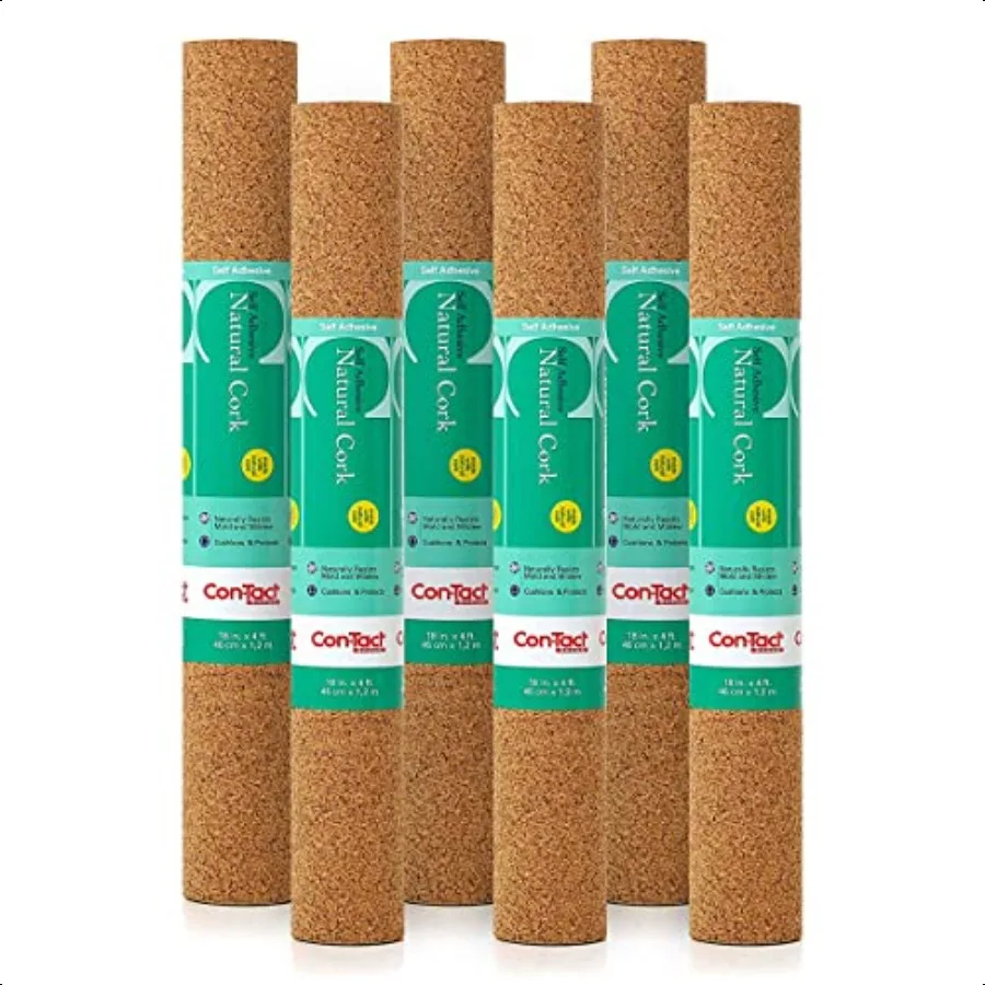 Forro de prateleira de cortiça multiuso de marca 18" x 4' marrom pacote de 6