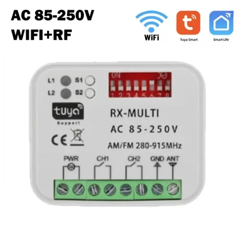 RX MULTI Tuya 300-868MHz WiFi Smart Switch Module 2-Kanaals 433MHz 868MHz Garagedeur Afstandsbediening Ontvanger Opener Zender