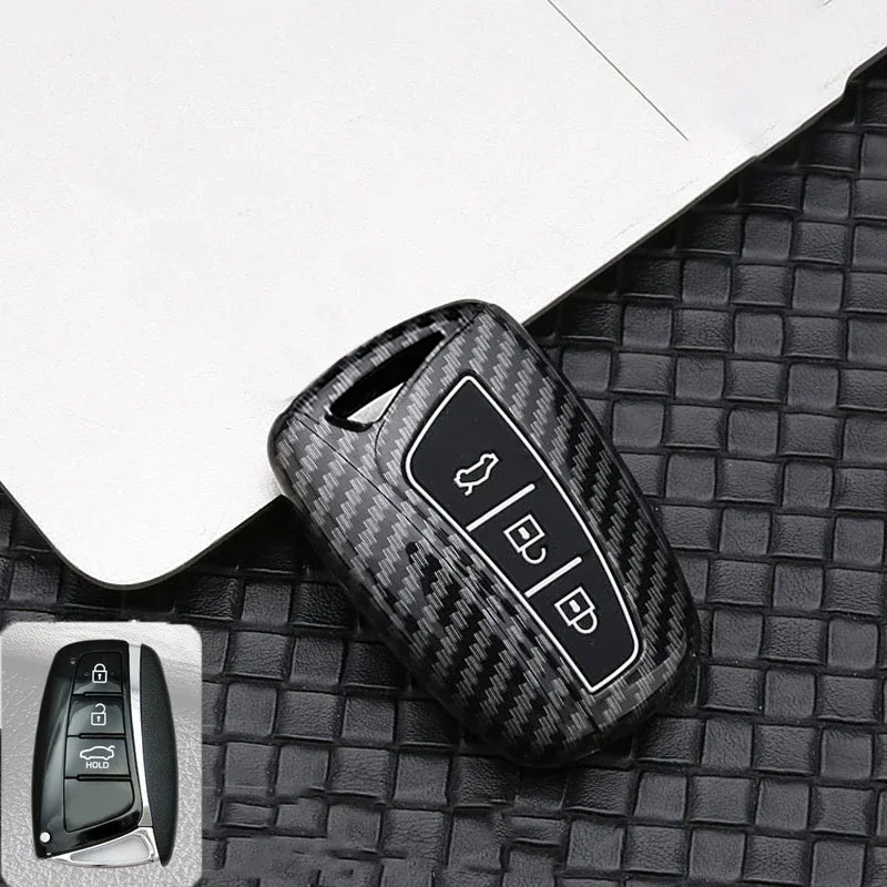 

Glossy Carbon Fiber ABS Car Key Case Fob Cover For Hyundai Santa Fe Grand Ix45 Centennial Genesis