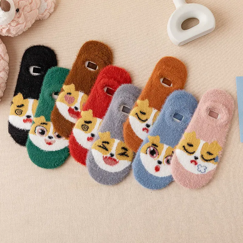 

Women's Soft Coral Velvet Cute Short Ankle Socks Female Spring Autumn Winter Socks Thickening Cartoon Sleep Warm Fluffy Bed Sock