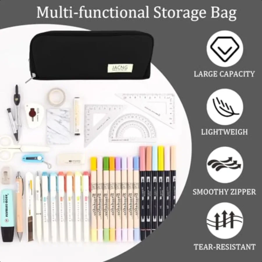 مقلمة كبيرة بسعة كبيرة وحقيبة أقلام رصاص بسحاب مع 3 مقصورات منظم مكتب محمول وحامل قلم متعدد الوظائف