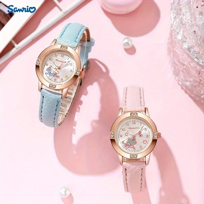 Sanrio Girls' Quartz Watch – Cute Crystal-Decorated Wristwatch with Adjustable Metal Strap, Soft Colors, Perfect Birthday Gift