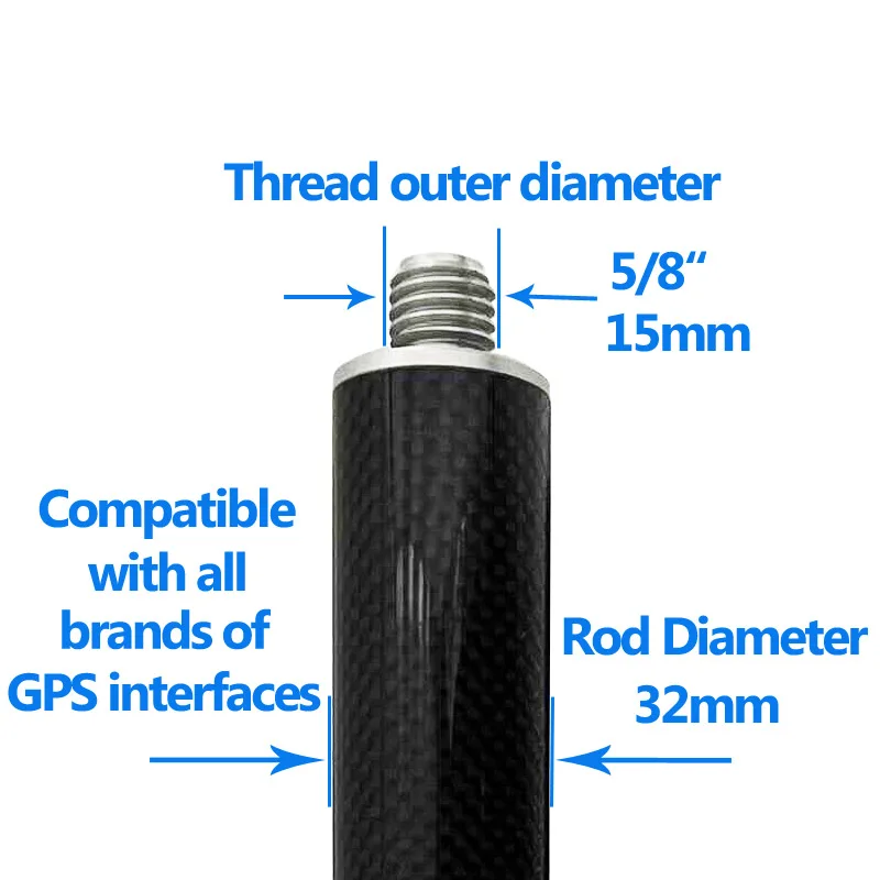 1.8M Survey Pole Carbon Fibre GNSS RTK Surveying GPS Prism Type 5/8 Screw Thread Measuring Rod for Total Station