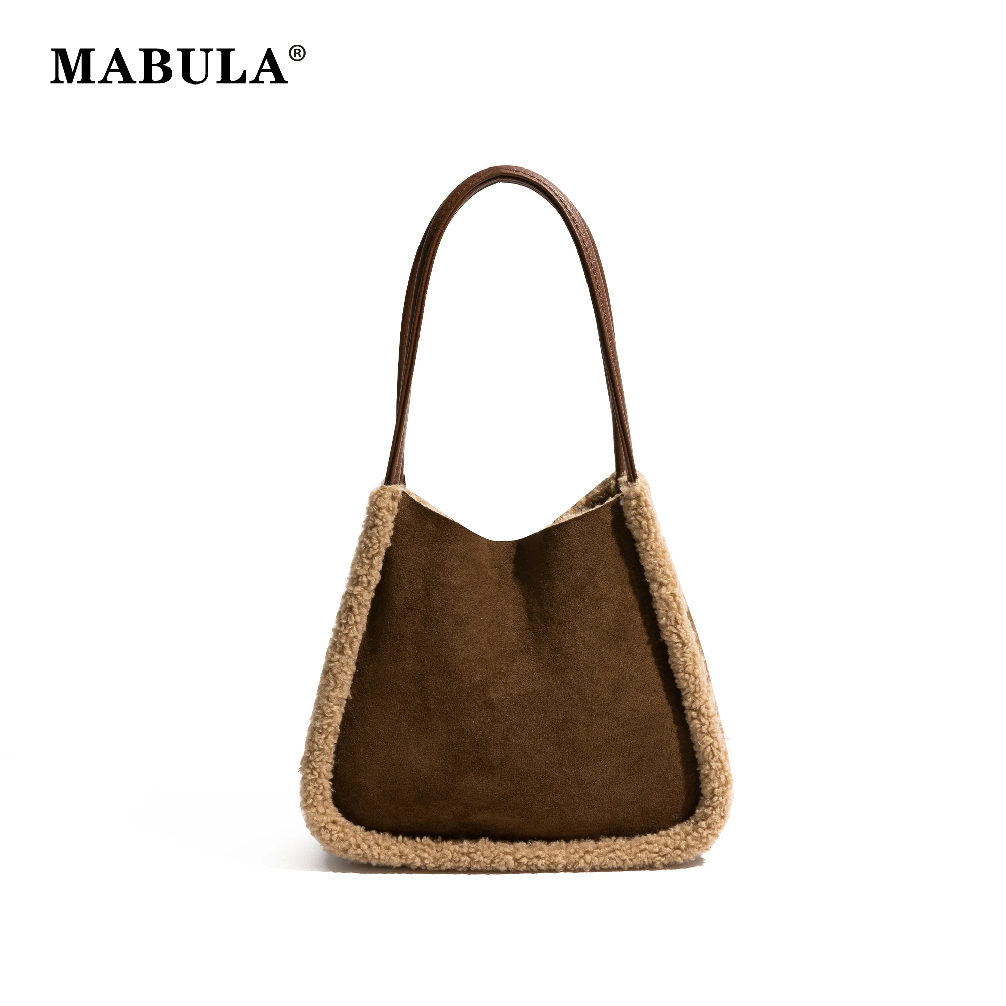 

MABULA Lamb Fabric Square Tote Handbag Leather Top Handle Popular Fashion Shoulder Shopping Purse Ladies Winter Commuter Satchel