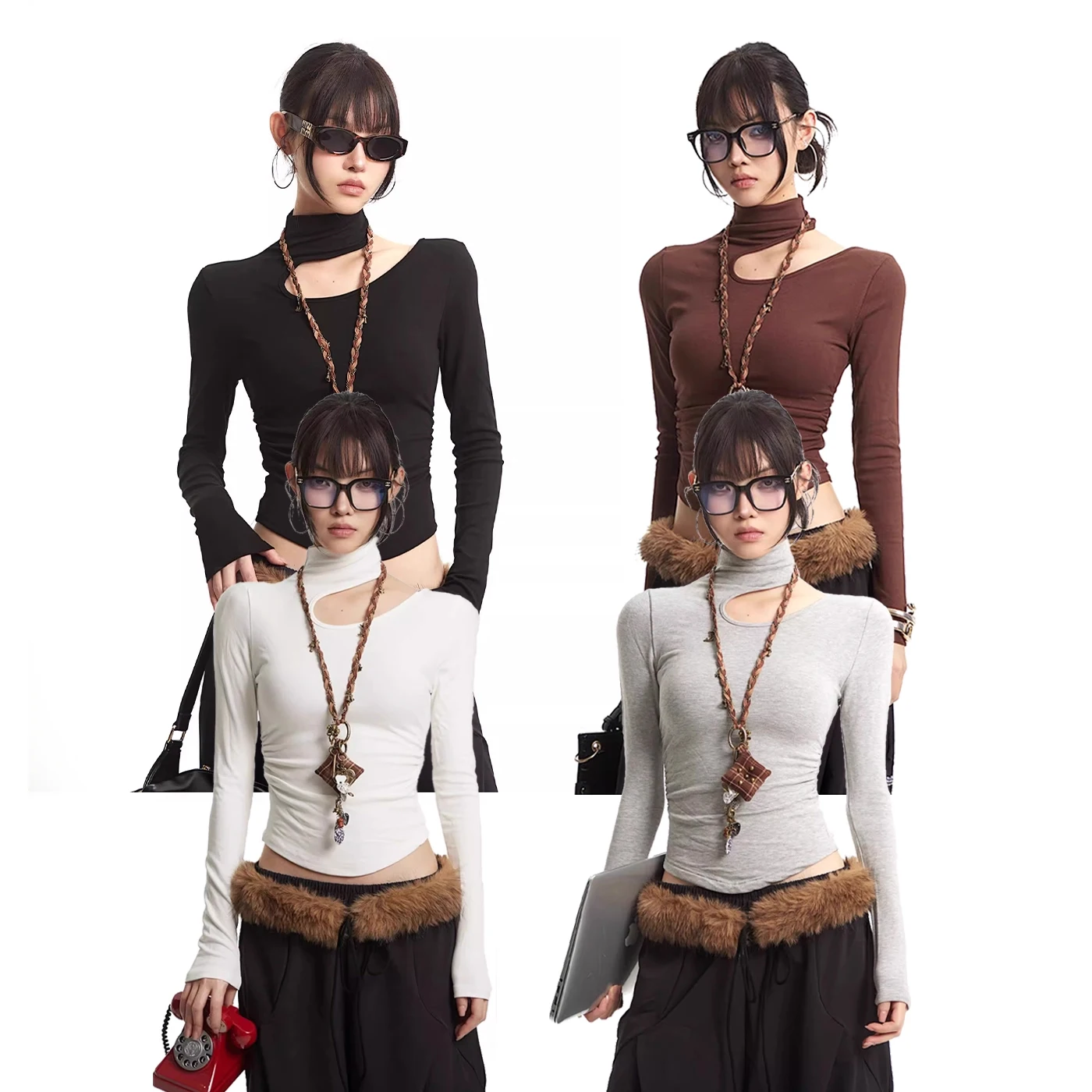 

Модные рубашки с высоким воротом и длинными рукавами, сексуальные футболки, шикарная уличная одежда, утягивающие женские футболки