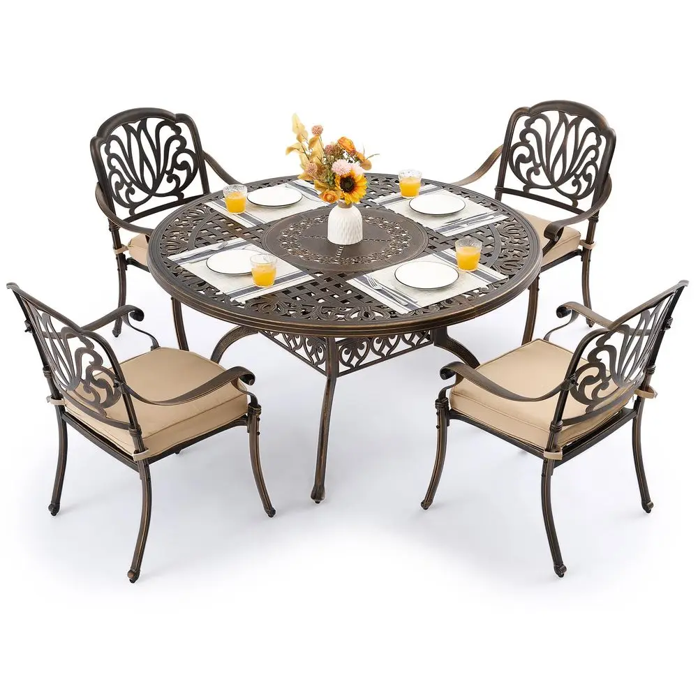 

Piece Outdoor Dining Set Cast Aluminum, Retro Patio Dining Furniture Set for 4 Includes 54 Round Table 4 Chairs with Thicker Cu