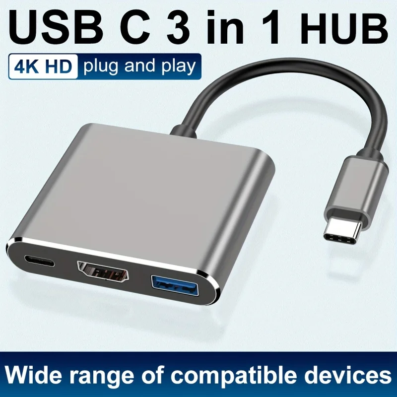 USB C to HDTV Multiport Adapter 4K HDMI Type-C Hub with USB 3.0 and PD Charging Port for MacBook Pro Air Galaxy S8 S9 Laptops