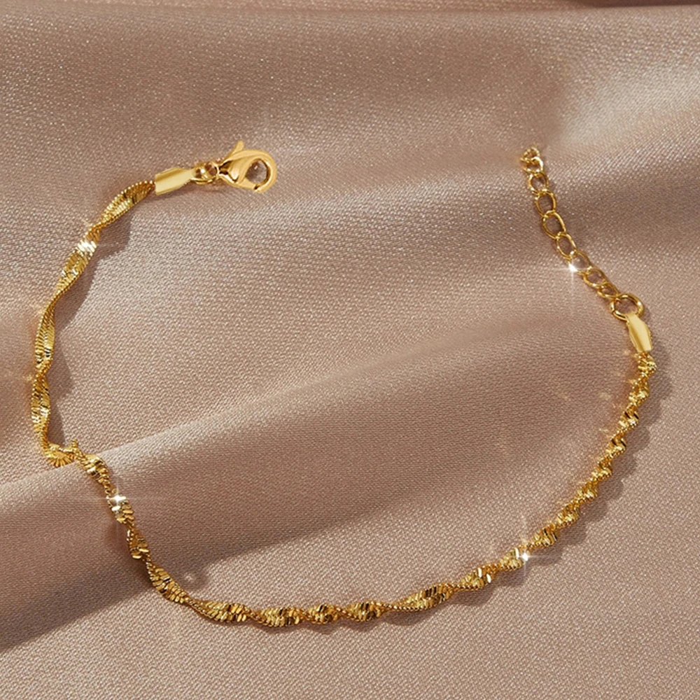 18K Gold Plated Water corrugated bracelet Stainless Steel Fine Chain Bracelet,Elegant Bracelet Jewelry