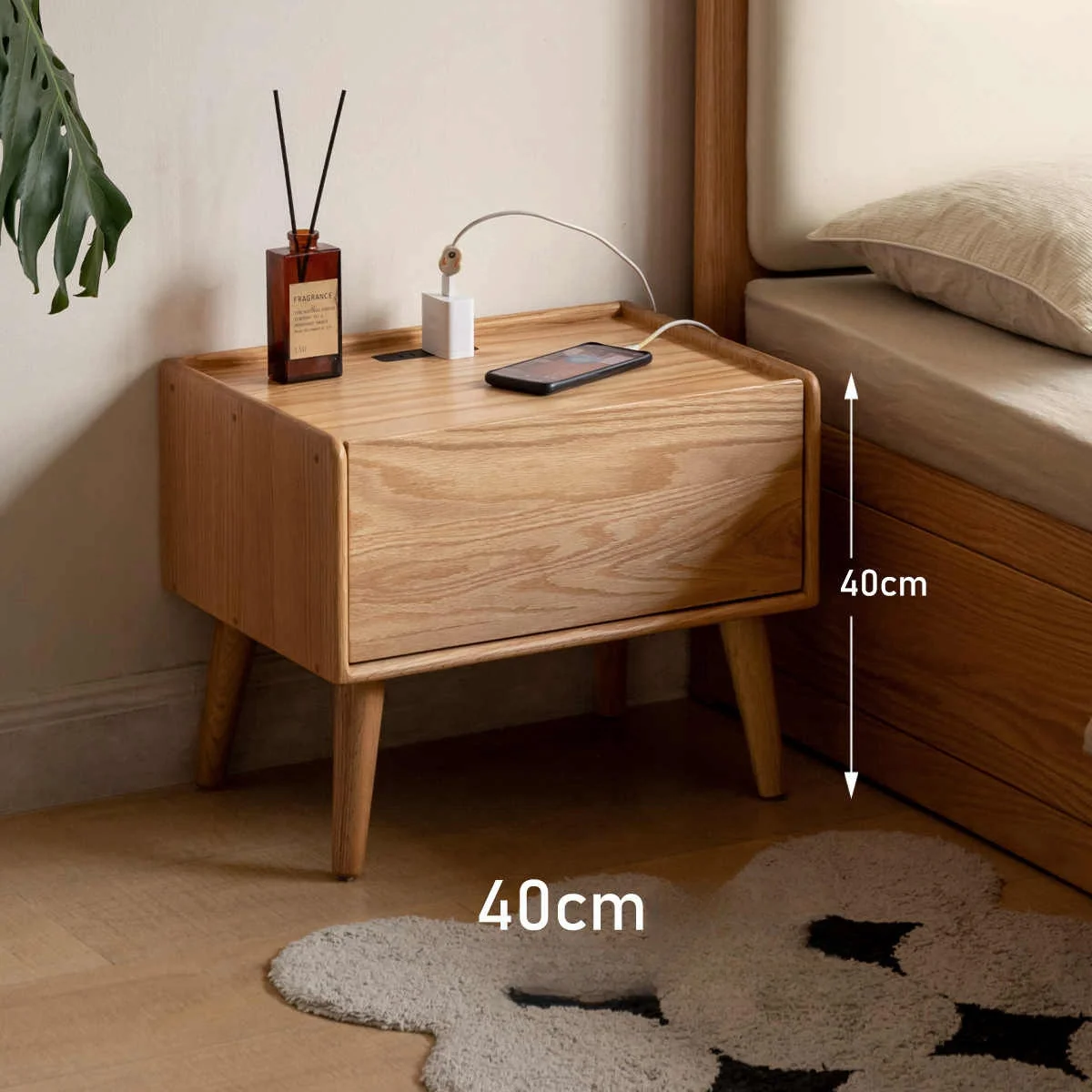 Solid Oak Wood Nightstand Bedside Table With Drawer Nordic Modern Bedroom Storage Cabinet Furniture