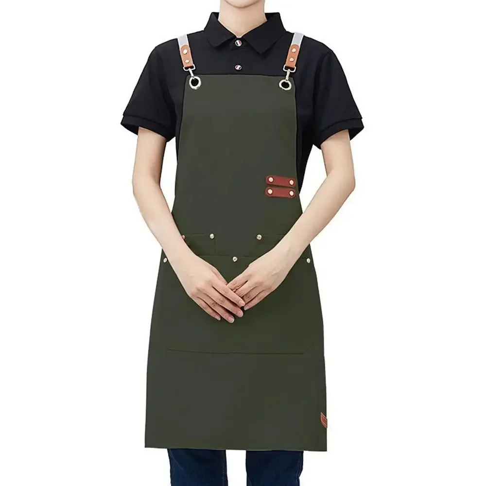 Water Resistant Work Apron Adjustable Straps Crossback Straps Canvas Apron Large Front Pockets Oil Resistant Cooking Apron