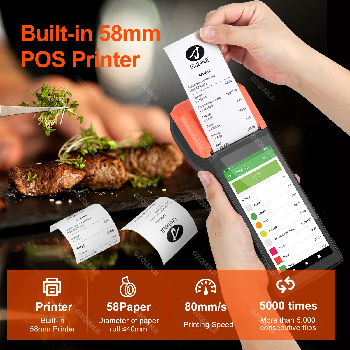 Imagem -03 - Android 13 Pos Pda Terminal 2d Leitor de Scanner com Recibo Térmico Embutido Bluetooth Impressora de Contas Portátil Wifi Nfc Pda Novo 4g
