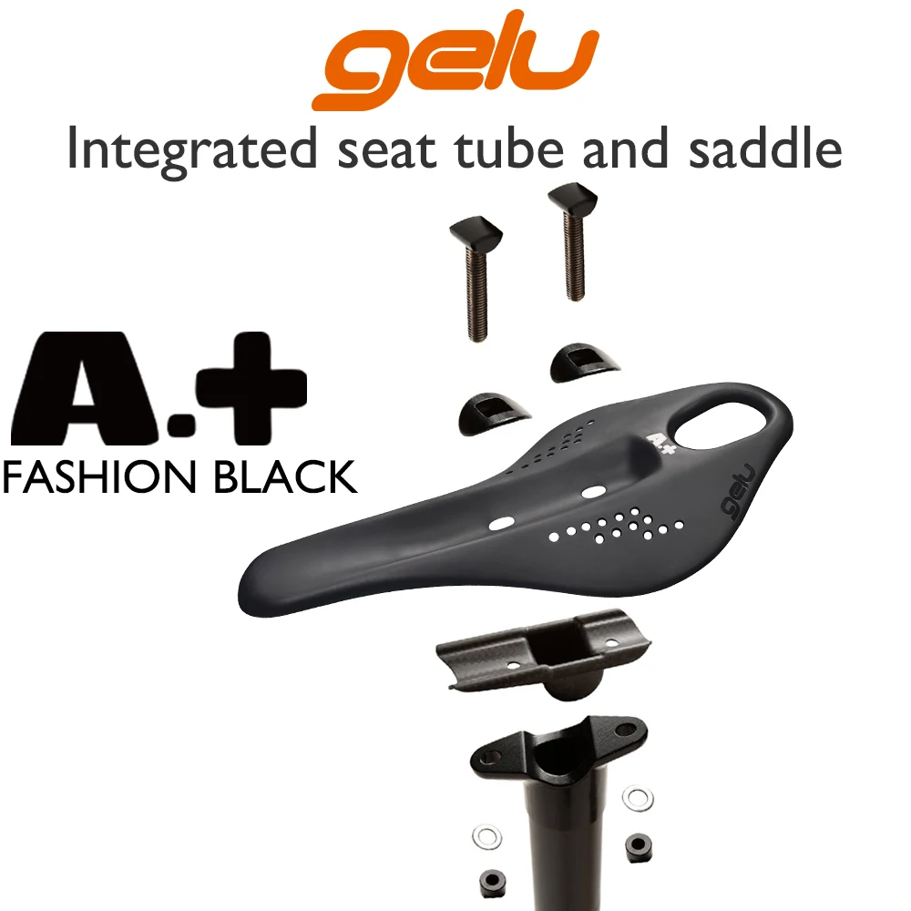 Black one-piece bicycle saddle, matte and glossy panels, suitable for mountain bikes, road bikes, integrated seat