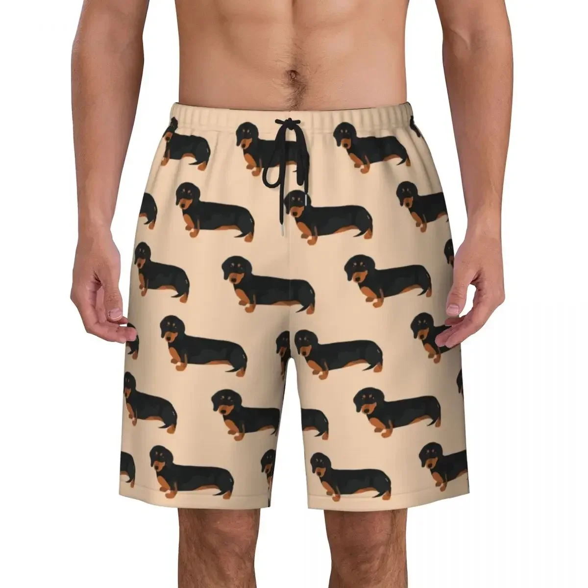 Sausage Dog Lovers Print Men's Swim Trunks Quick Dry Swimwear Beach Board Shorts Dachshund Wiener Puppy Boardshorts