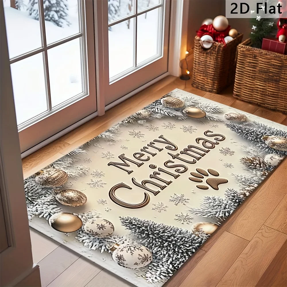 Let It Snow Gray Wood Grain Black Plaid Snowman Print Durable Washable Floor Rug For Cozy Winter Home Entryway Decor