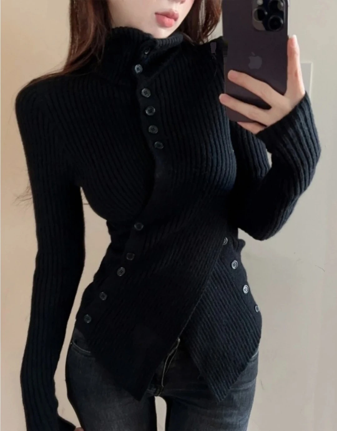 

Slim Fit High Knitted Sweater Women's Design Autumn Winter Warm Soft Korean Regular Length