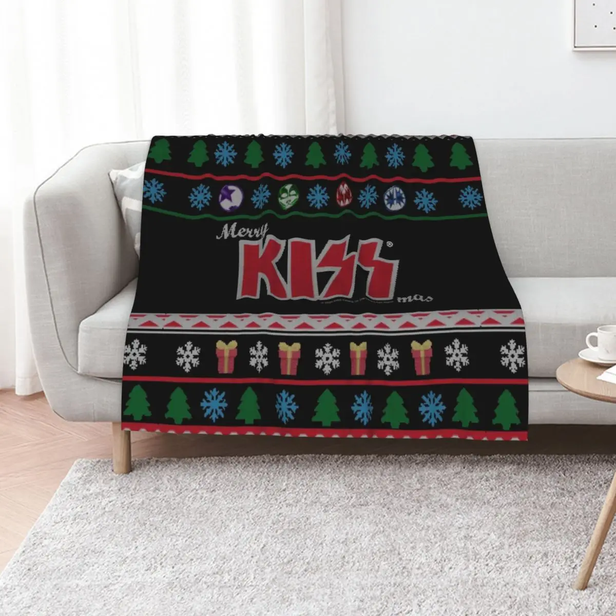 ¿Besar? The Band - Merry KissMas Ugly Sweater Throw Blanket Manta acogedora de color duradero