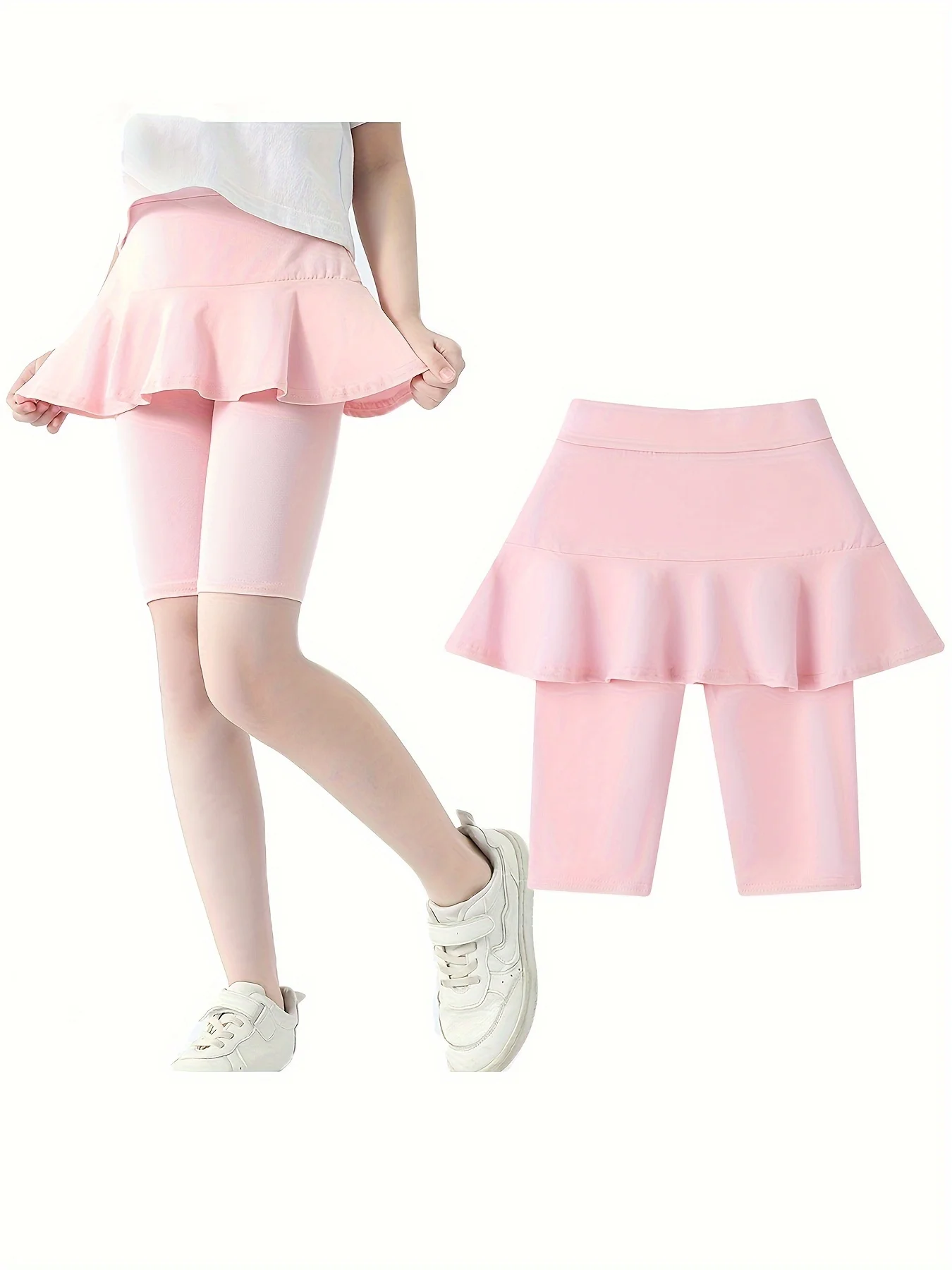 FriendMily Girls Slim & Fit Solid Colored Cotton Short Skirted Leggings For Spring & Summer, Girls Clothes For Exercise