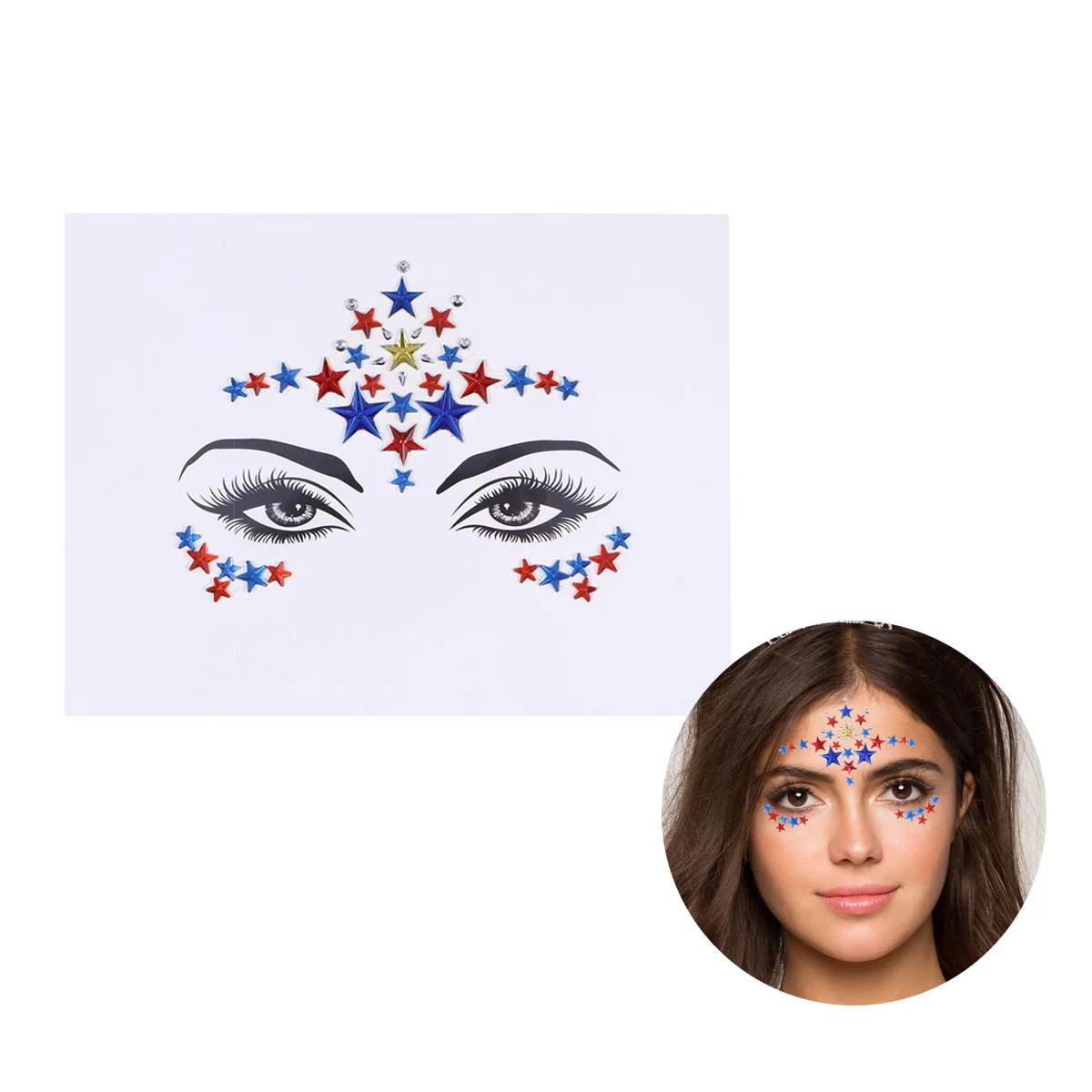 كريستال الوجه ملصق الخماسي تصميم الاكريليك الحفر الراين للعيون الجبين الخدين الجسم احتفالي ارتداء حزب البهجة #6