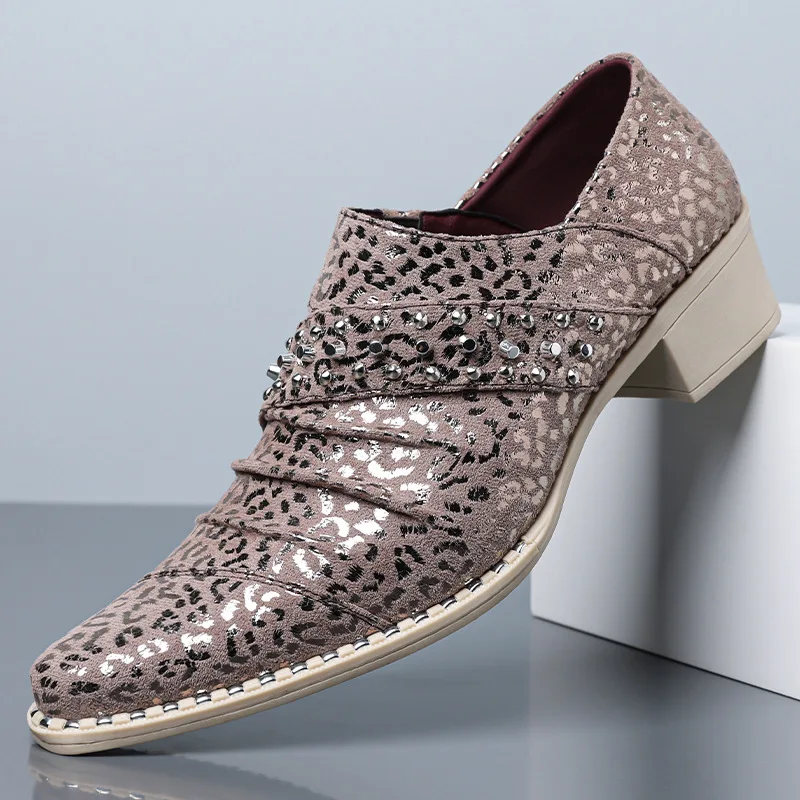 Men's Plus Size Studded Loafers Pointed Toe Slip-On Breathable Comfort Low Heel Casual Wedding Dress Shoes Oxford Shoes for Men
