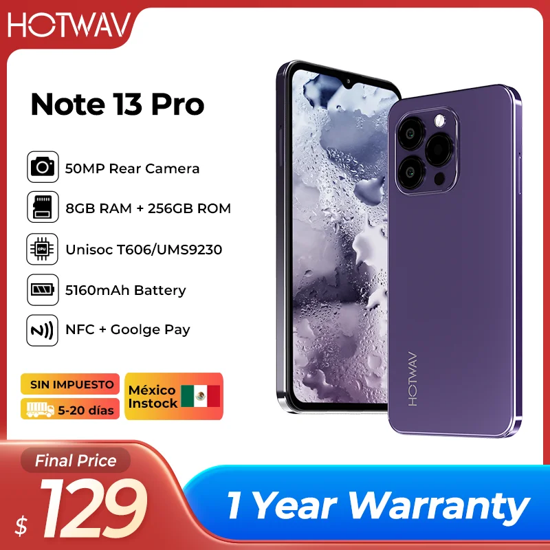 

New HOTWAV Note 13 Pro Smartphone Android 13 6.6'' HD+ 90Hz Refresh Rate 16GB(8+8)+256GB Cellphones 50MP 5160mAh Mobile Phones