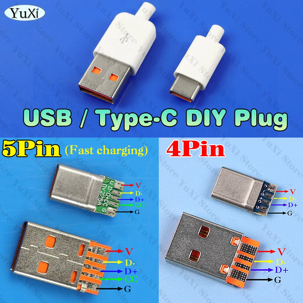 

1/3/10Set 5Pin Fast Charge Type-C USB 4Pin 6A Male Connector Welding With PCB Type A Male USB DIY OTG Data Charge Kit