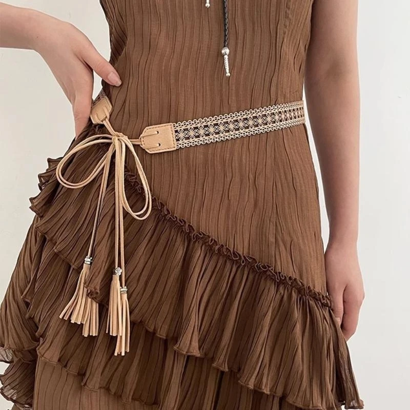 p9fe สาวร้อน Cowgirl เอวตะวันตกคาวบอยเข็มขัดผูกเข็มขัดกับดอกไม้กลวง Cowgirl Country Bandband