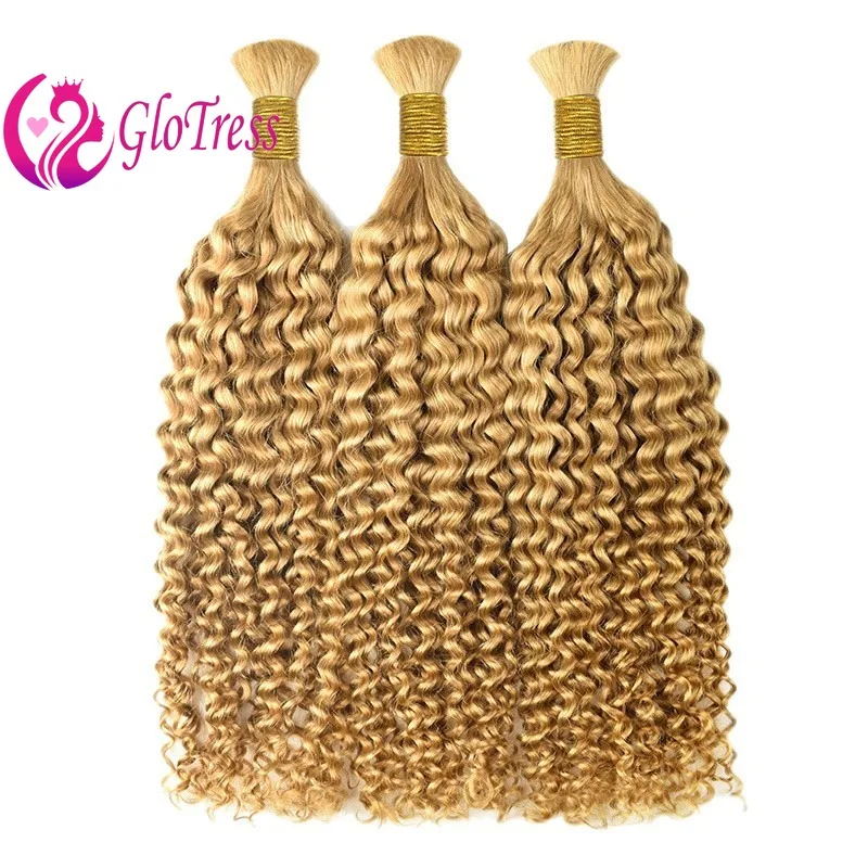 

Human Braiding Bulk Hair 100g/Pack 12-26'' Honey Blonde No Weft Deep Curly Human Hair Extensions for Braiding Wet and Wavy #613