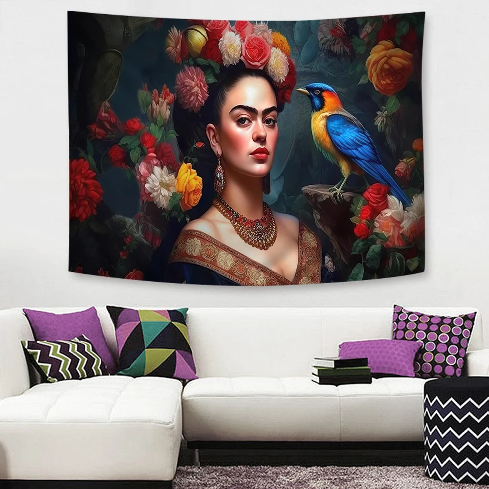 F-Frida K-Kahloes Art Anime Wandtapijt Hippie Bloem Muur Tapijten Slaapzaal Decor Muur Opknoping Interieur