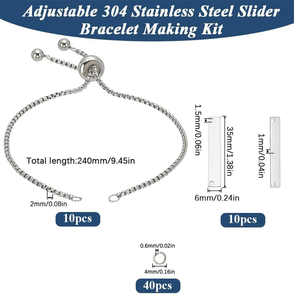 ABGV 10PCS Engraving Bracelets Blanks Stainless Steel Adjustable Bracelet Kit Engravable Rectangle Charm Bracelets,A