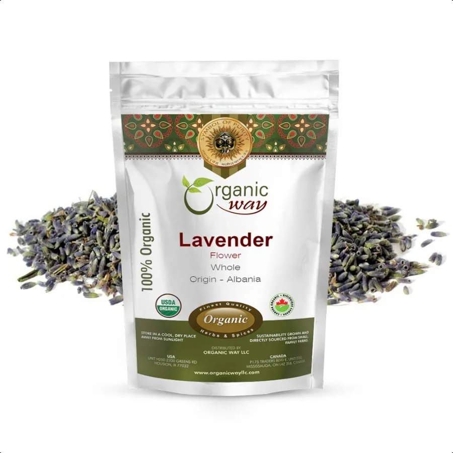 

Dried Lavender Flower Buds Whole Lavandula European WildHarvest USDA and Kosher Certified Vegan Non GMO and Gluten Free Reseala