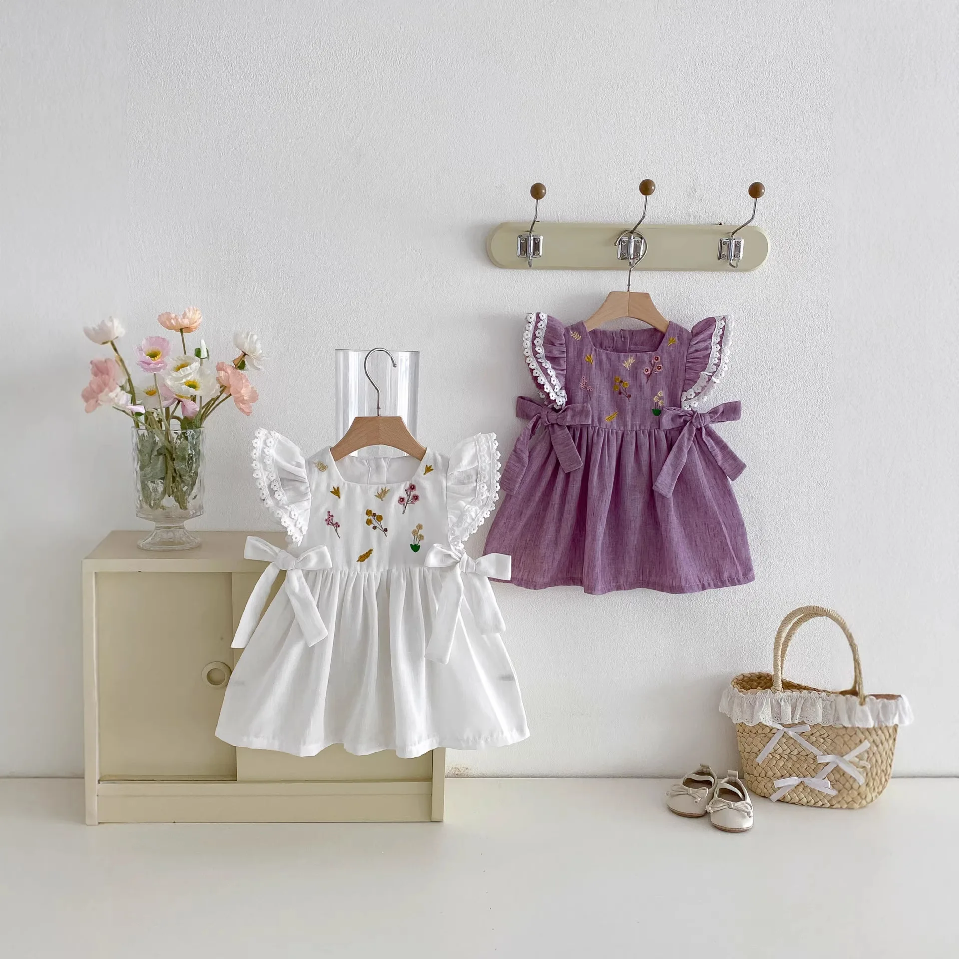Girl's Super Cute Dress 2026 Summer New Baby Cute Flower Thin Breathable Flying Sleeve Princess Dress