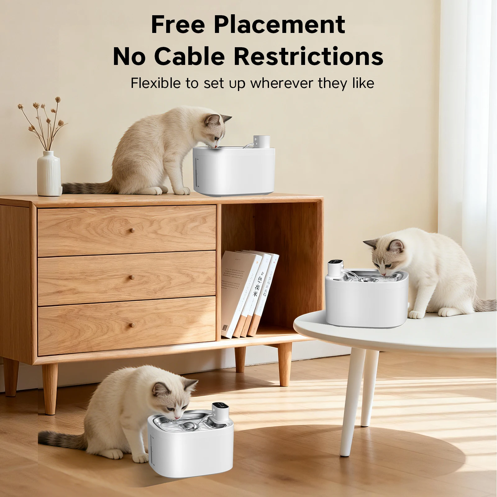 ワイヤレス猫用浄水器 スマートセンサー 304ステンレス鋼 自動循環ろ過 静音 猫用給水器 水位確認機能付き