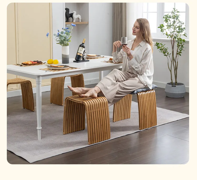 Simple Bamboo Living Room Dining Stool Furniture Modern Home Casual Shoe Changing Stool Strong and Durable Dressing Chair