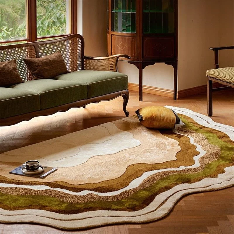 

Retro Amber Semicircle Carpet For Bedroom Irregular Home Sofa Rugs Living Room Middle Ancient Style Decorative Bedside Floor Mat