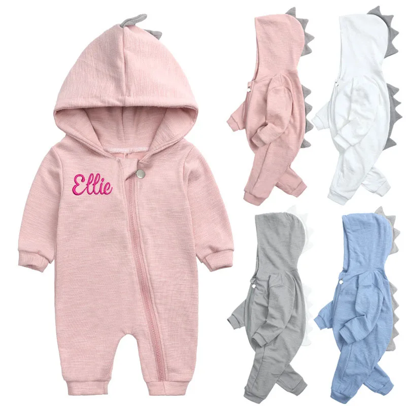 Embroidery Infants Romper Personalized Baby Dinosaur Romper Crawling Outfit Baby Shower Fashion Zipper Onesie Newborn Jumpsuit