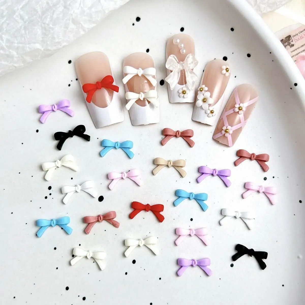 50Pcs Mini Adorable Line Ties Nail Art Decorations 3D Solid Color Bows Resin Nail Charms Accessories for DIY Hairpin Nail Crsfts - Detail 1