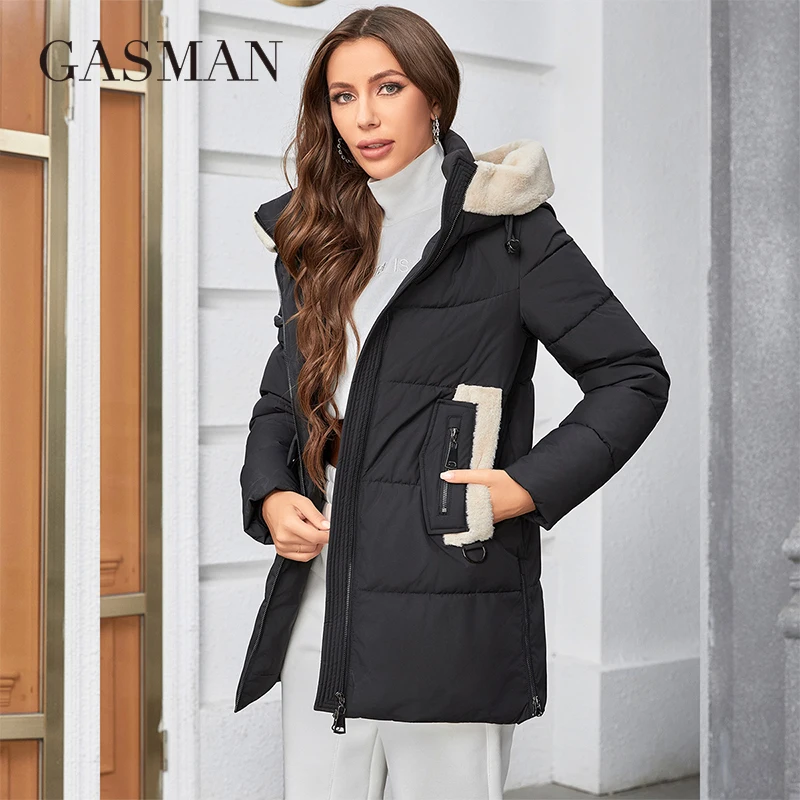 GASMAN 2023 Winter Down Jacket Women Short Classic zipper Design Pocket Stand Collar Hooded Slim Coats Women Parkas 83357