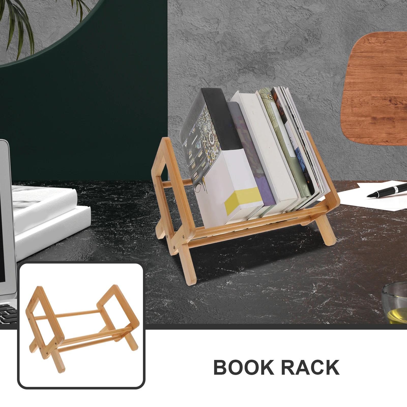 Bamboo Desktop Bookcase Organizer Bookshelf Rack for Office Home Classroom Storage Desktop Bookshelf Magazine Shelf