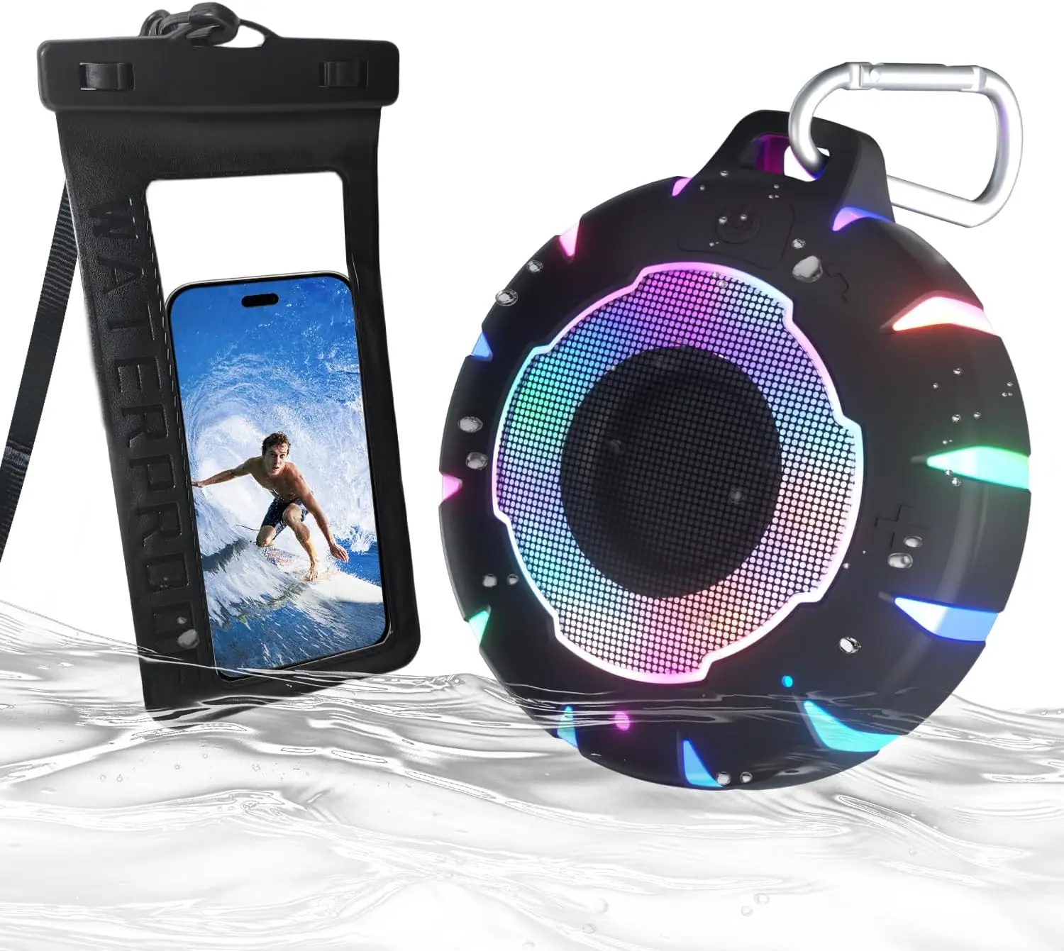 

Waterproof Bluetooth Shower Speaker with Phone Pouch - Durable for Wet Adventures