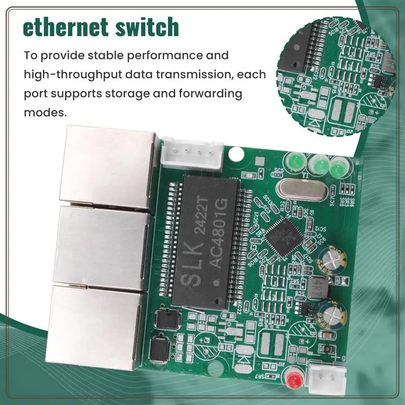 Sakelar Cepat Handal Mini 3 Port Sakelar Ethernet 10 / 100Mbps Papan Modul Pcb Hub Sakelar Jaringan untuk Modul Integrasi Sistem,