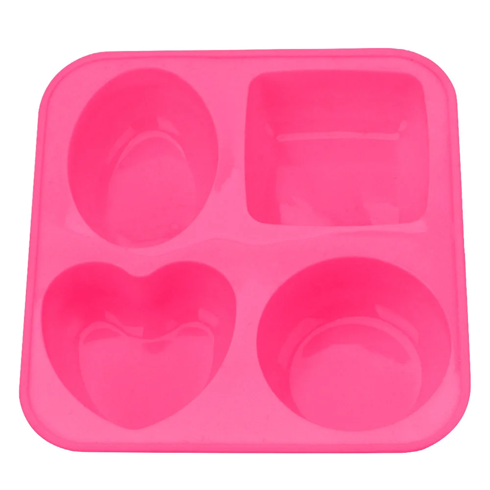 4 Cavity Silicone Soap Molds Handmade Flexible Round Oval Heart Square Unique Soap Making Mold Tools